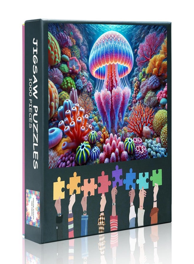 Rebotipy 1000-Piece Jigsaw Puzzle: Vibrant Deep Sea Jellyfish Close-Up with Colorful Coral Reef Surroundings - Engaging and Detailed Puzzle for Adults Seeking a Challenging and Relaxing Activity - Image 1
